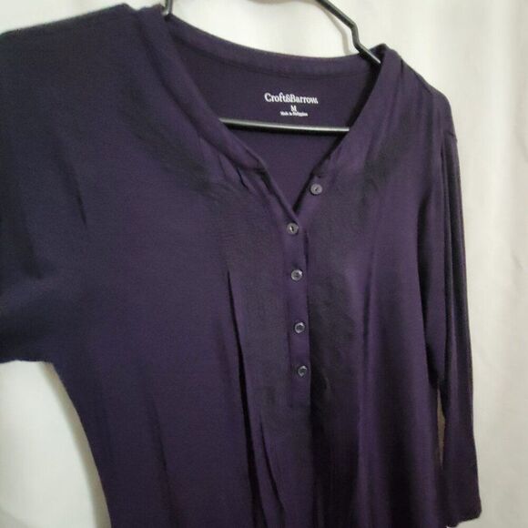 Croft & Barrow Top Dark Purple Medium flowy lace stretchy pleated Rayon classic - Picture 4 of 11